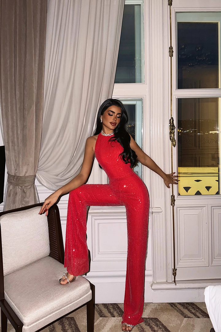 EYY Women Kırmızı Parlak Askılı Akşam Tulumu - Moline