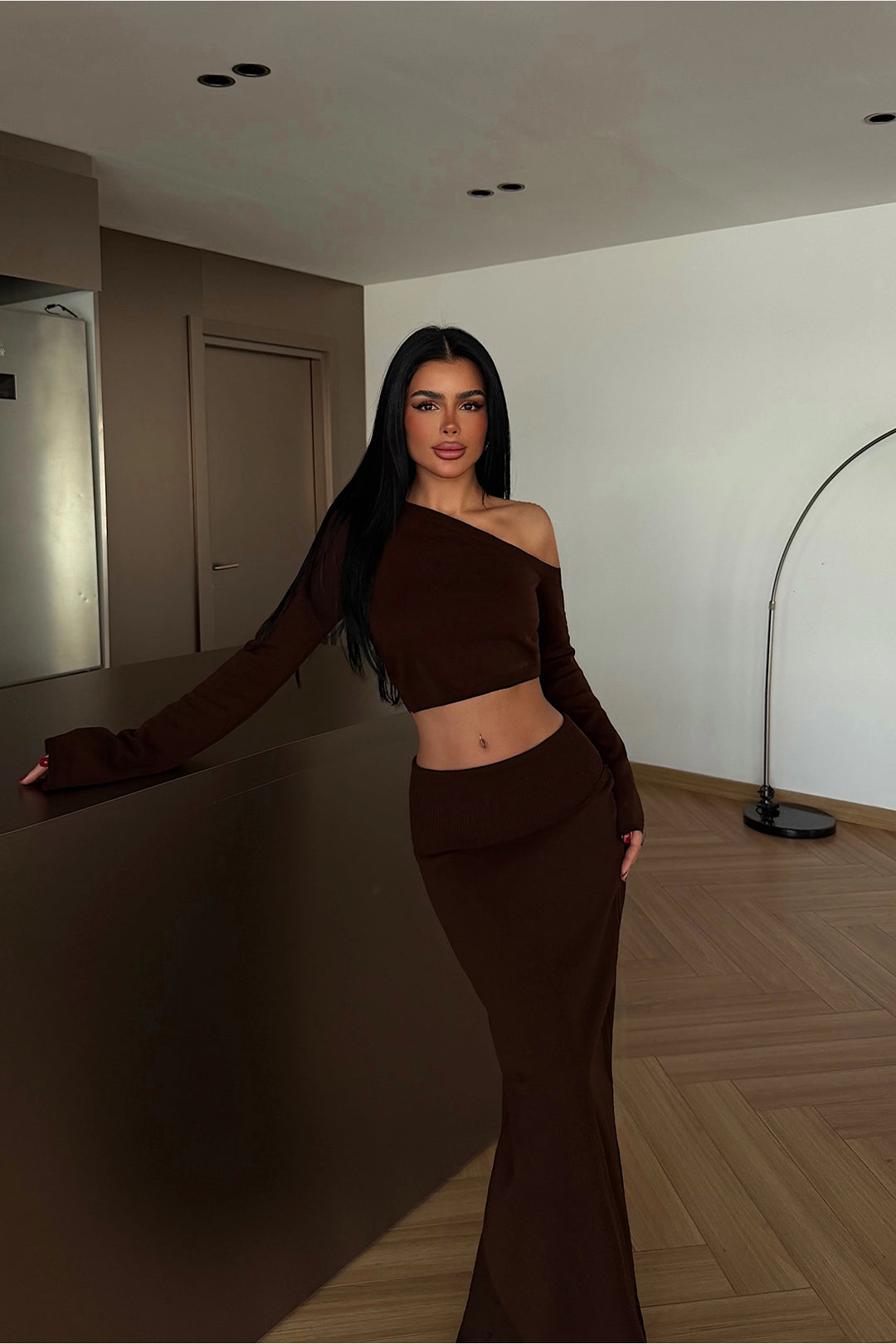 EYY Women Dark Brown Skirt Set - Frisco