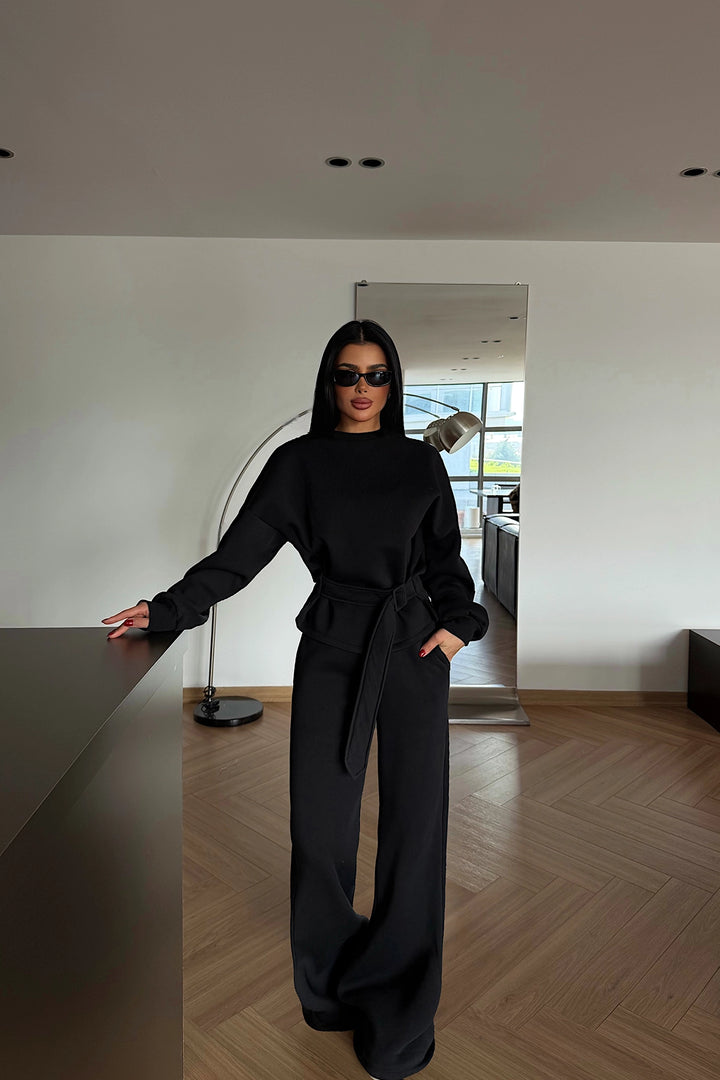 EYY Women Black Belt Detail Trousers Set - Wermelskirchen