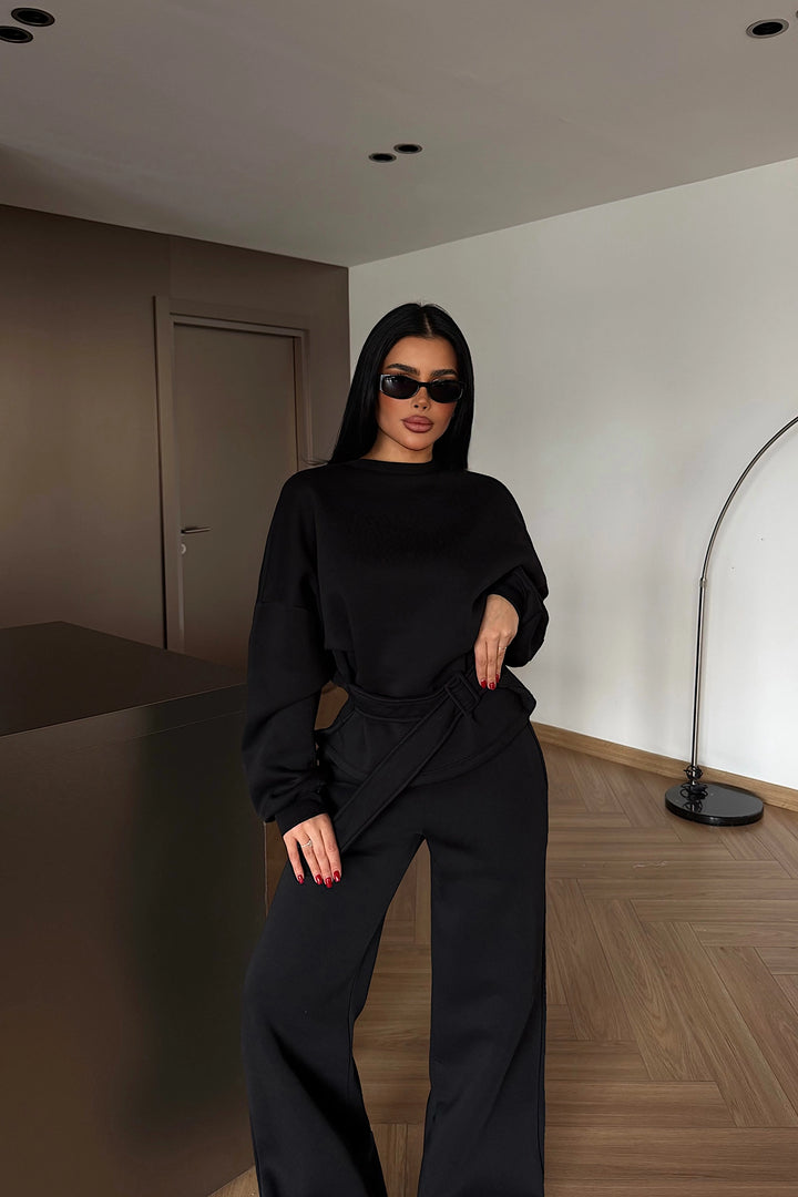 EYY Women Black Belt Detail Trousers Set - Wermelskirchen