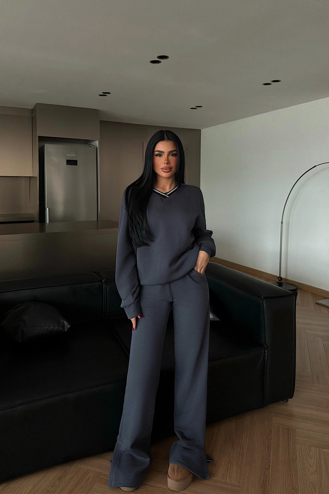 EYY Women Smoke Gray V-Neck Tracksuit Set - Ferrol