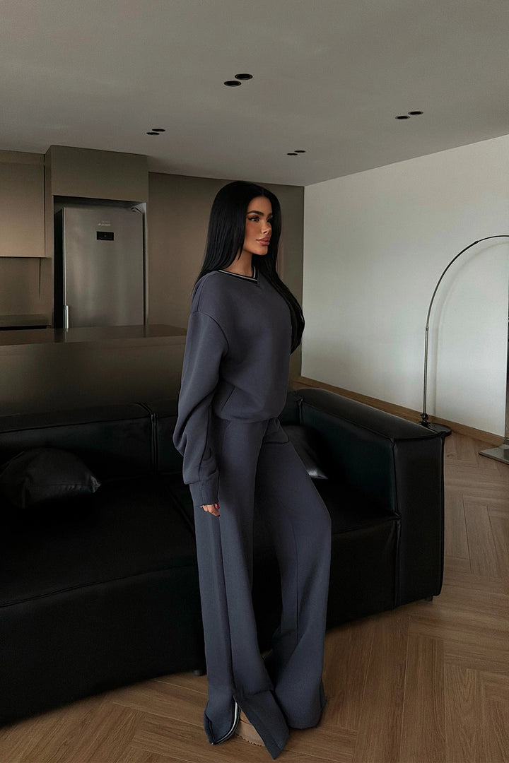 EYY Women Smoke Gray V-Neck Tracksuit Set - Ferrol