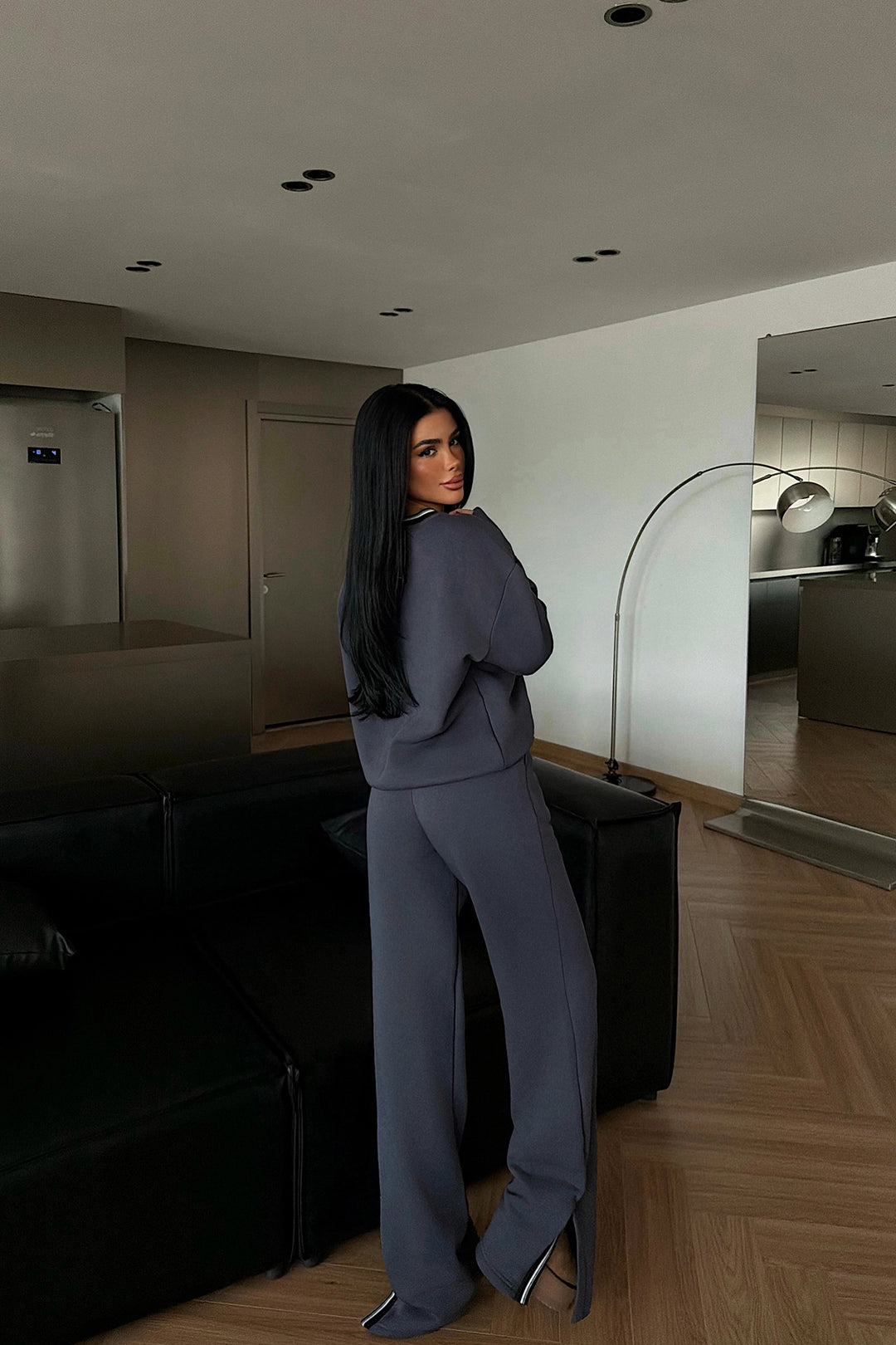 EYY Women Smoke Gray V-Neck Tracksuit Set - Ferrol