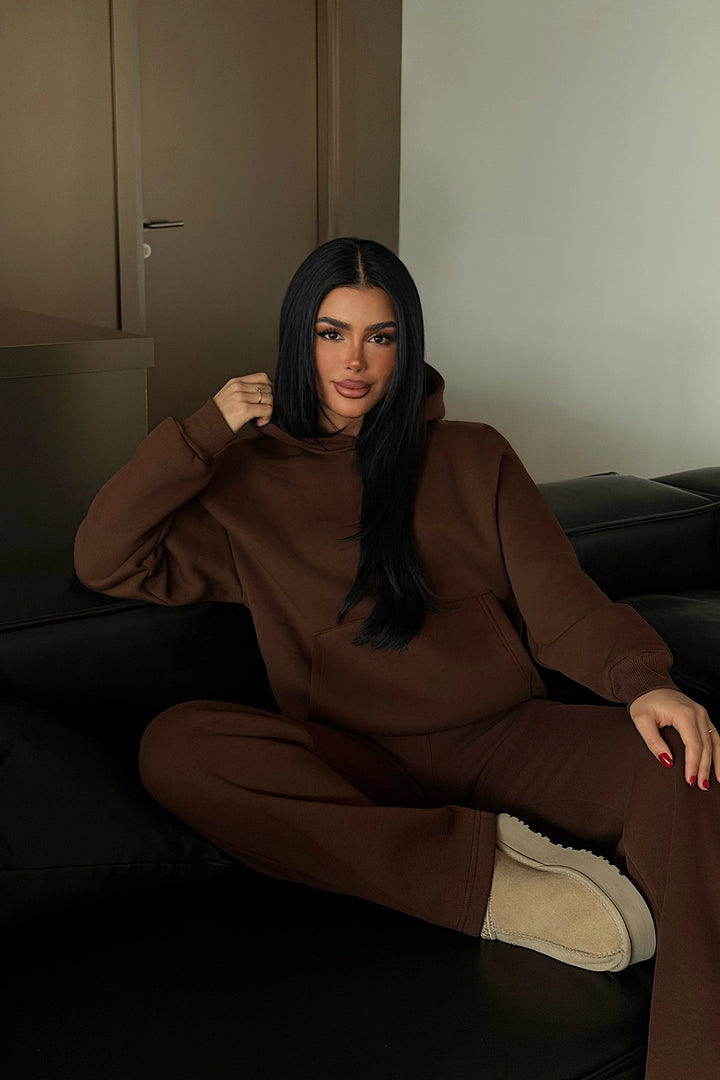 EYY Women Dark Brown Hooded Tracksuit Set - Marion