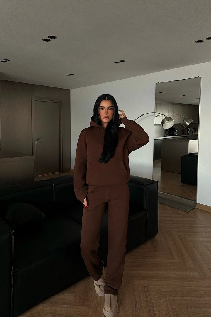 EYY Women Dark Brown Hooded Tracksuit Set - Marion