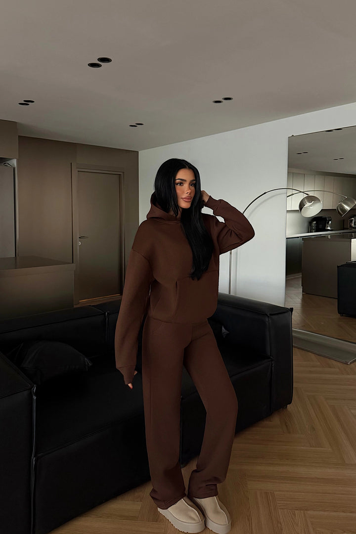EYY Women Dark Brown Hooded Tracksuit Set - Marion
