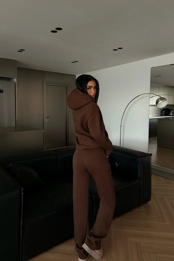 EYY Women Dark Brown Hooded Tracksuit Set - Marion