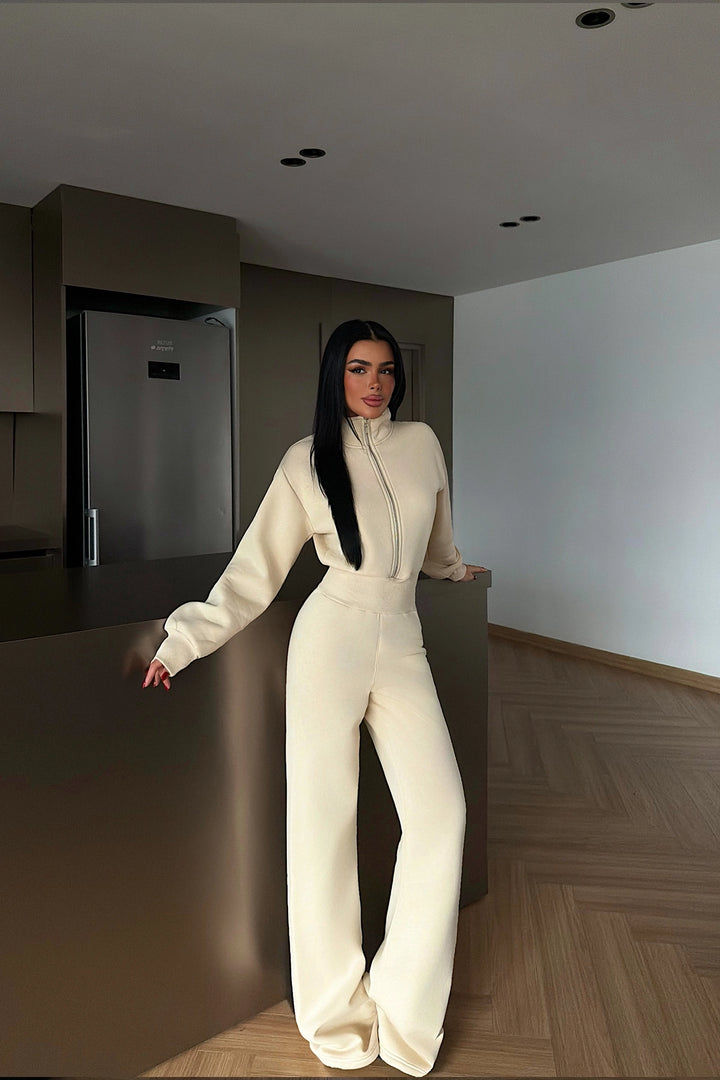 EYY Women Cream Zip-Up Jumpsuit - Cambridge