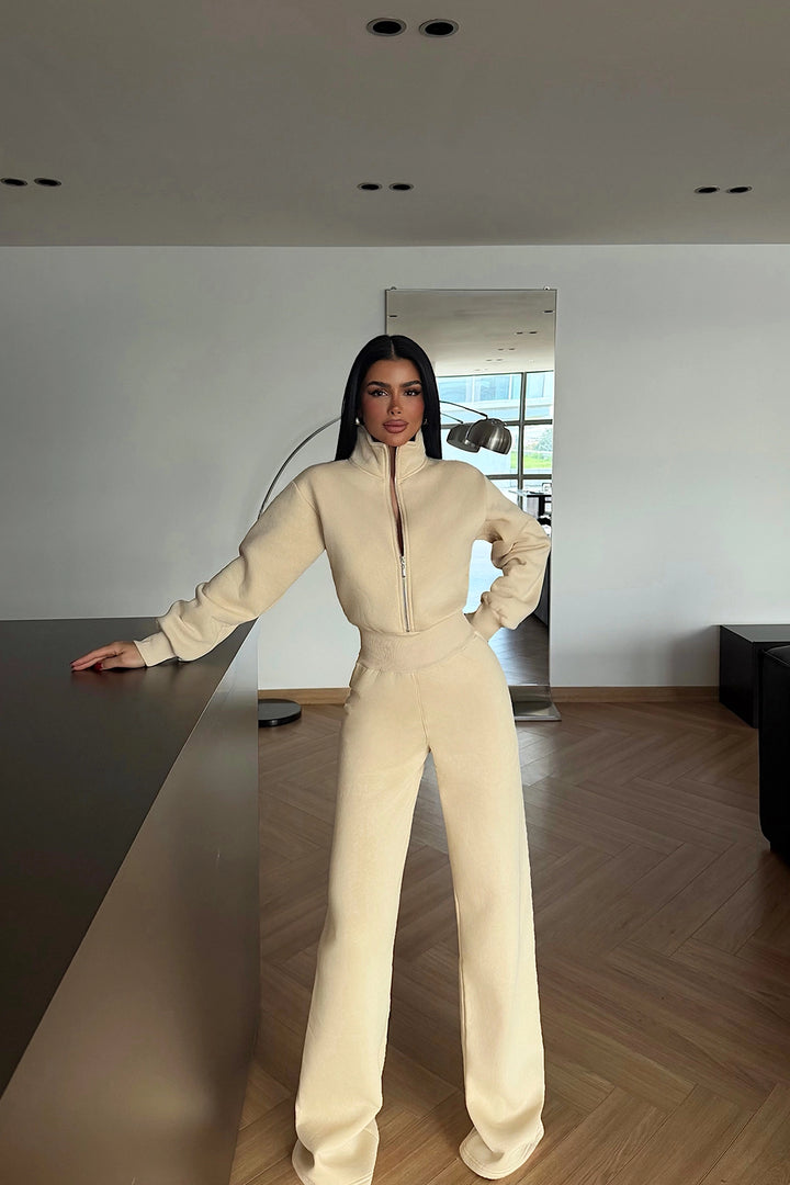 EYY Women Cream Zip-Up Jumpsuit - Cambridge