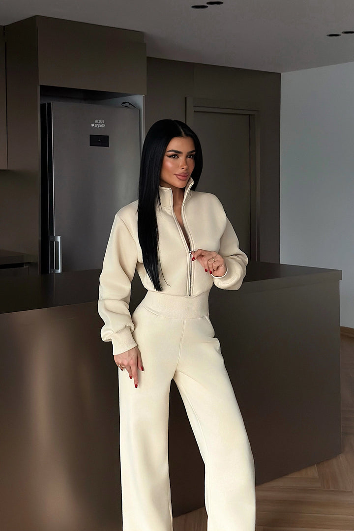 EYY Women Cream Zip-Up Jumpsuit - Cambridge