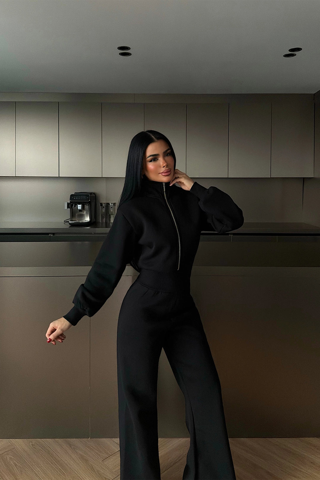 EYY Women Black Zip-Up Jumpsuit - Marl