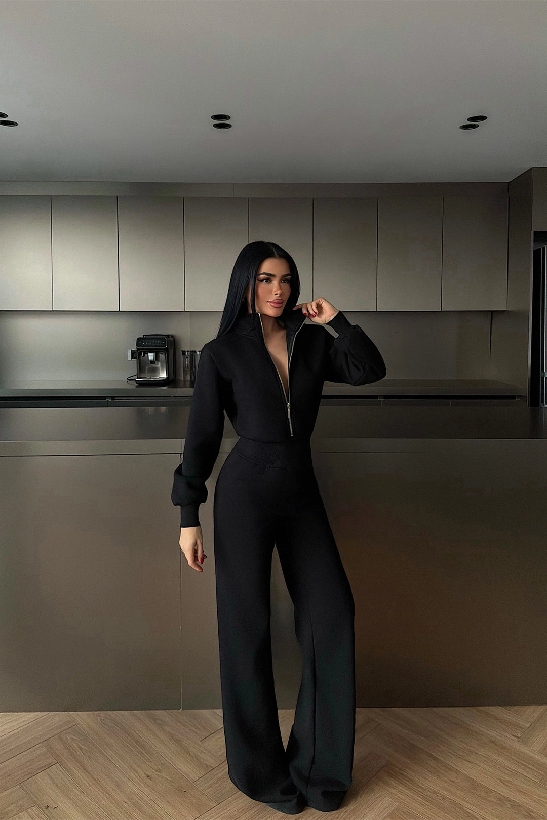 EYY Women Black Zip-Up Jumpsuit - Marl