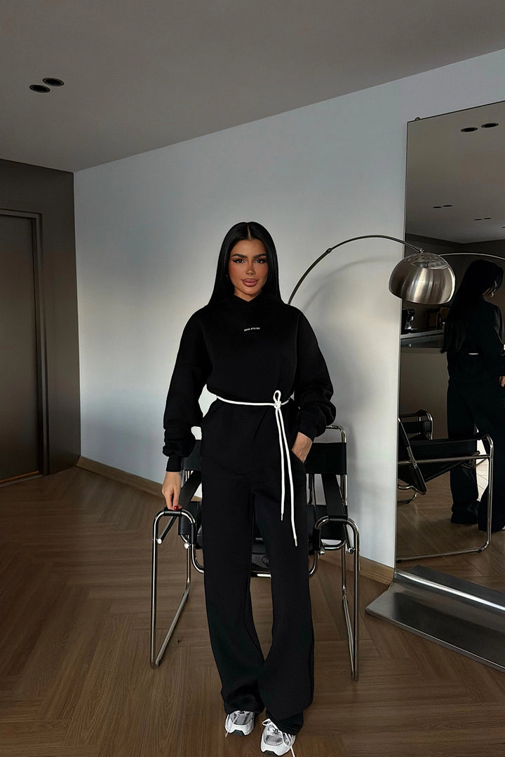 EYY Women Black Hooded Tracksuit Set - Uman