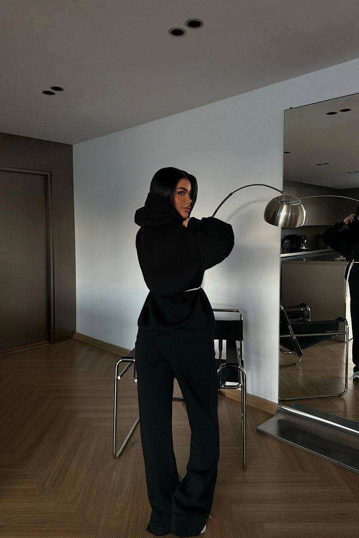 EYY Women Black Hooded Tracksuit Set - Uman