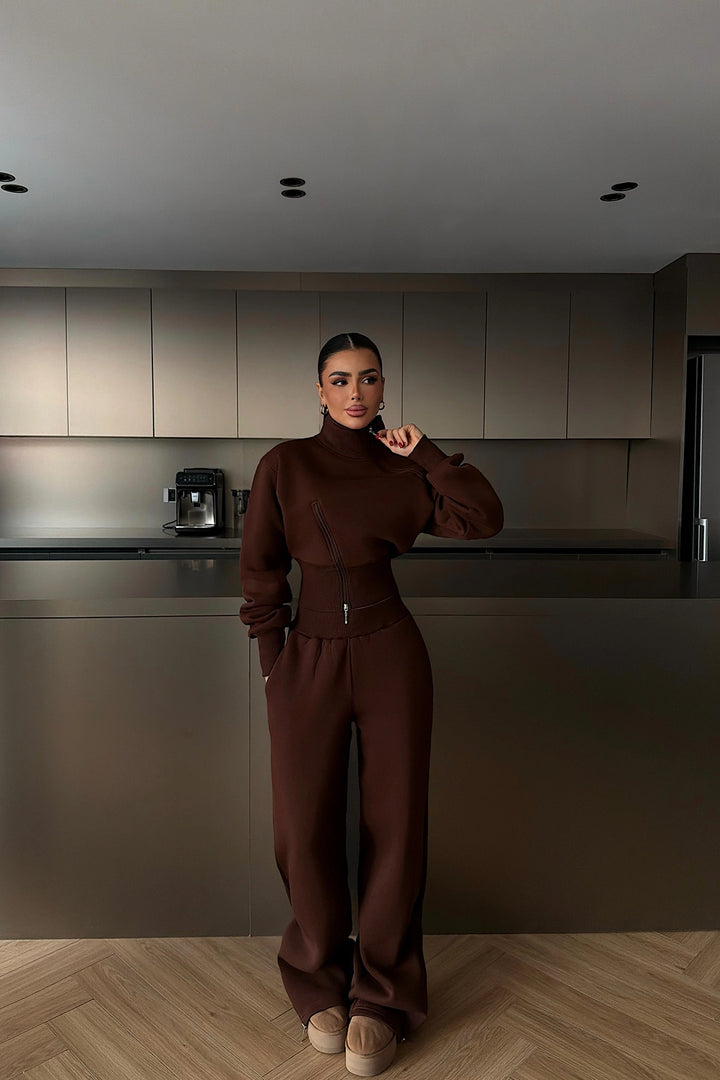 EYY Women Kahverengi Fermuar Detaylı Eşofman Takımı - Kobryn