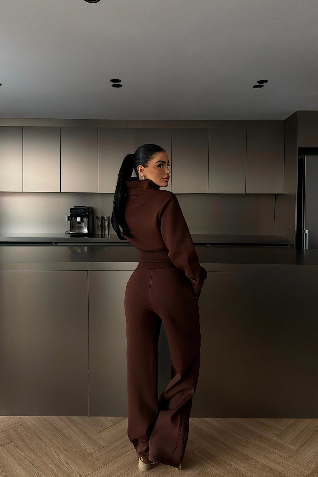 EYY Women Kahverengi Fermuar Detaylı Eşofman Takımı - Kobryn
