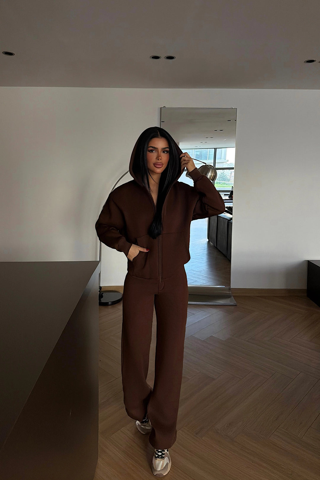 EYY Women Brown Zip-Up Tracksuit Set - La Rinconada