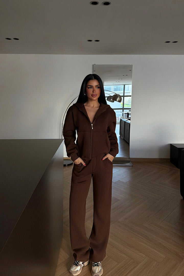 EYY Women Brown Zip-Up Tracksuit Set - La Rinconada