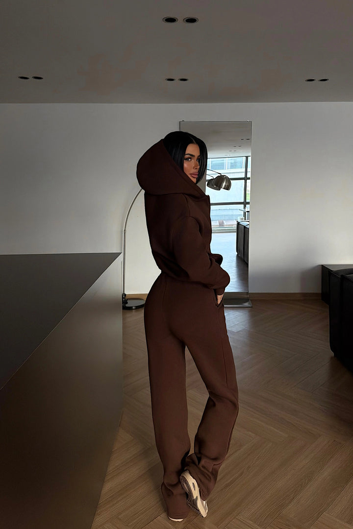 EYY Women Brown Zip-Up Tracksuit Set - La Rinconada