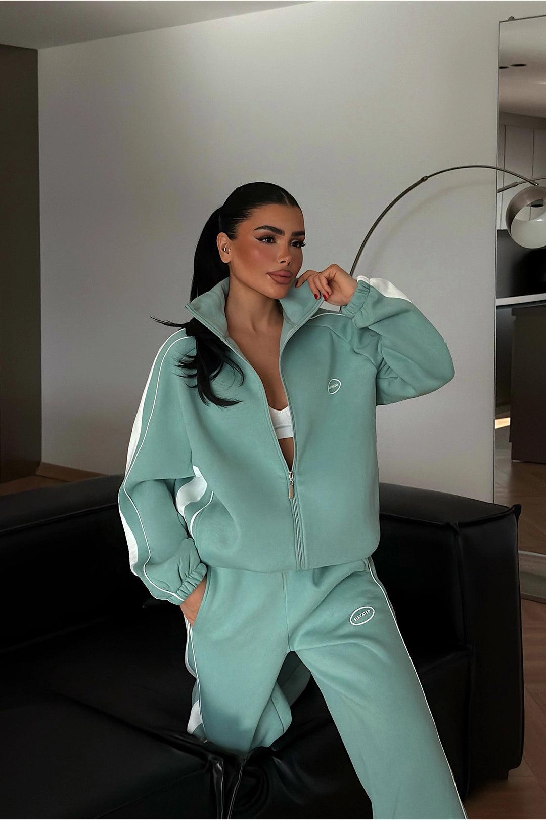 EYY Women Aqua Green Elevated Print Tracksuit Set - Misantla