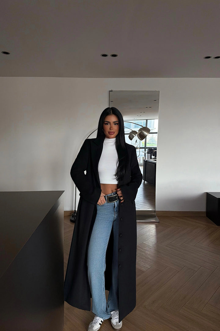 EYY Women Black Coat with Pocket Detail - Lansing