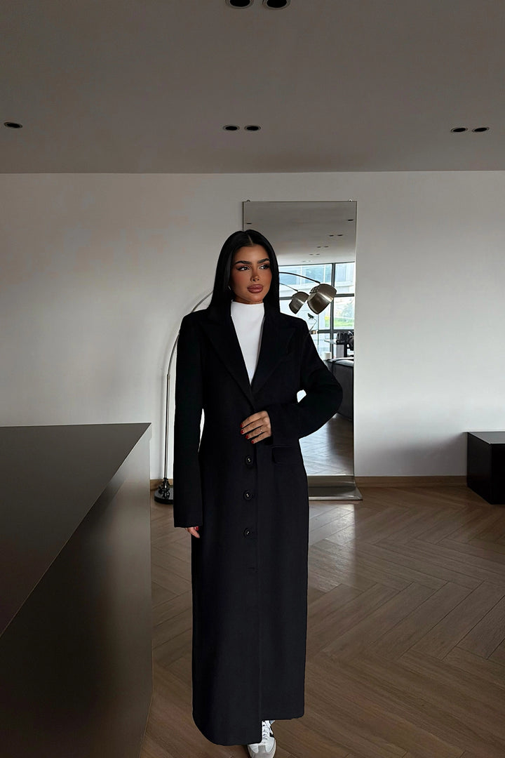 EYY Women Black Coat with Pocket Detail - Lansing