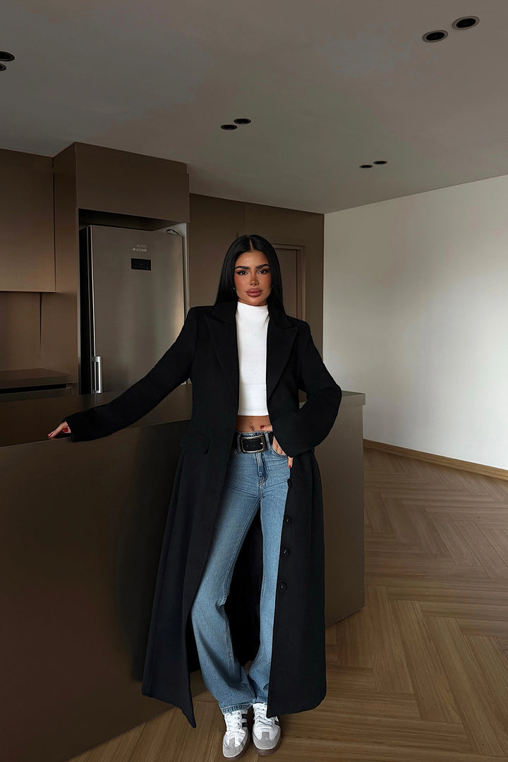 EYY Women Black Coat with Pocket Detail - Lansing