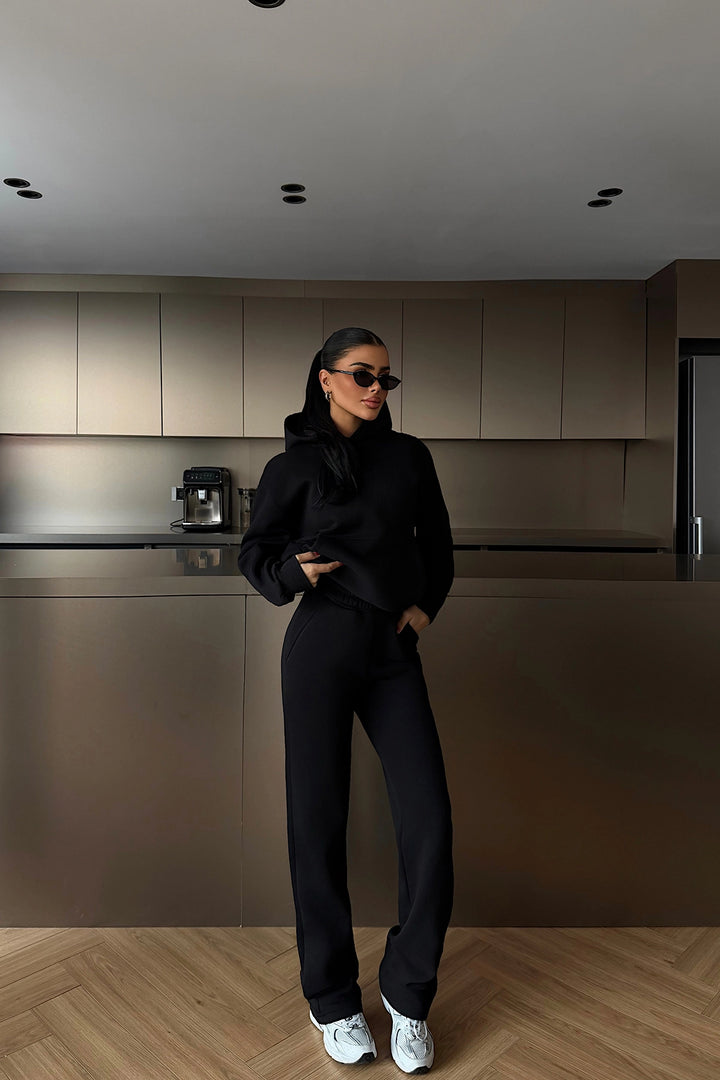 EYY Women Black Hooded Tracksuit Set - Istres