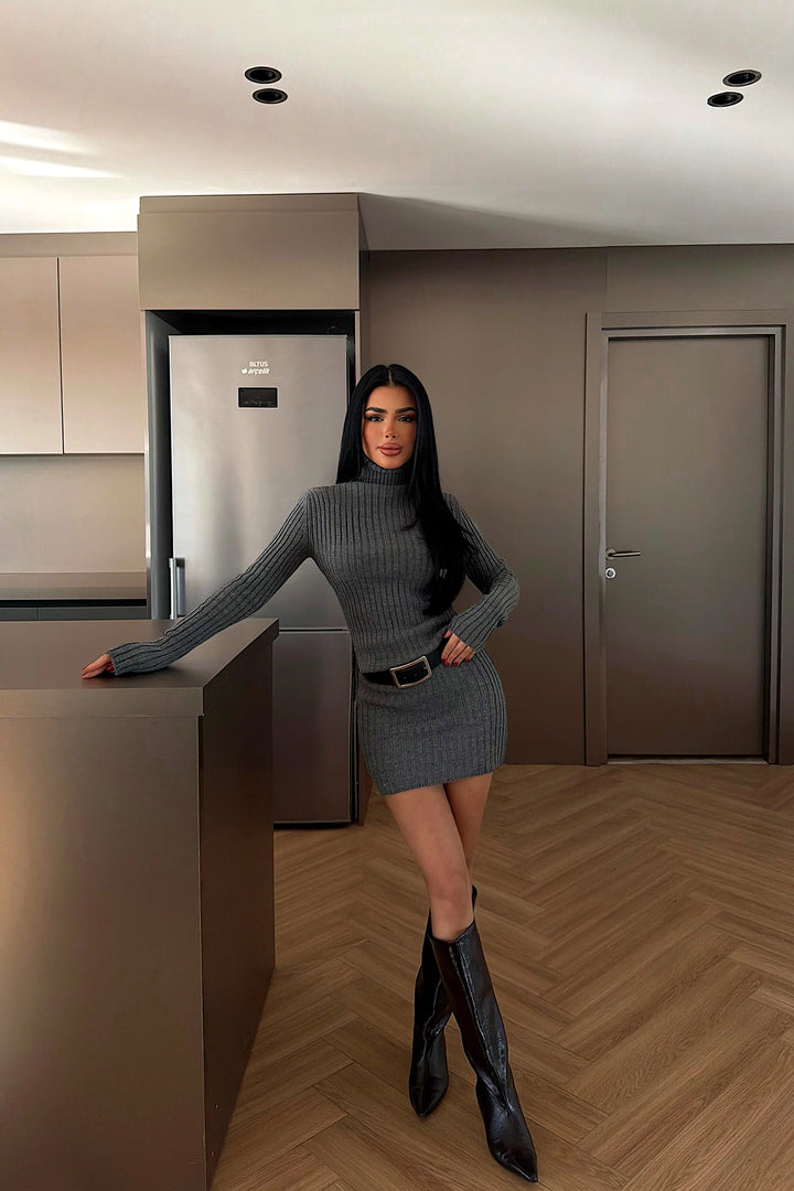EYY Women Gri Zürih Örgü Elbise - Carini