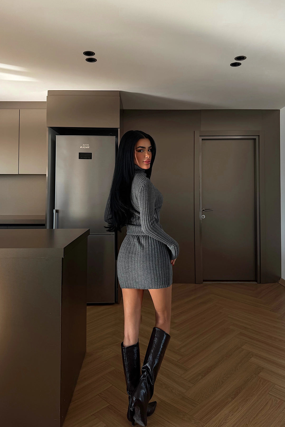 EYY Women Gri Zürih Örgü Elbise - Carini