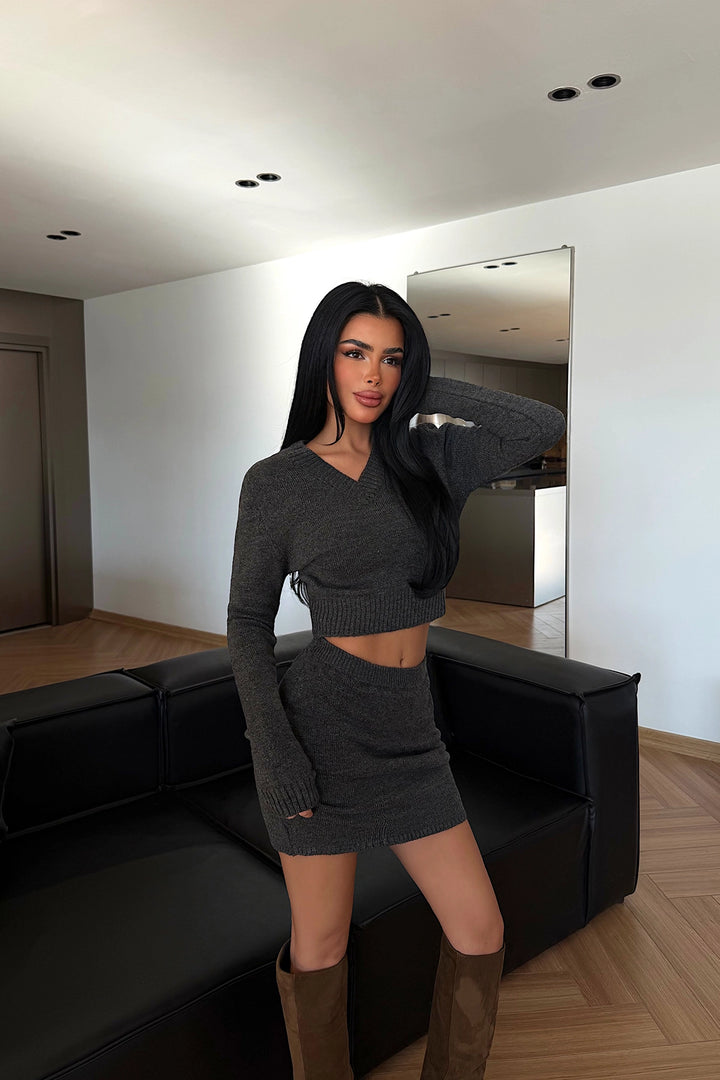 EYY Women Anthracite Knitted Skirt Set - Nashua