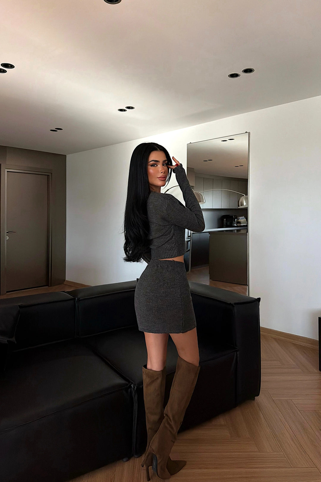 EYY Women Anthracite Knitted Skirt Set - Nashua