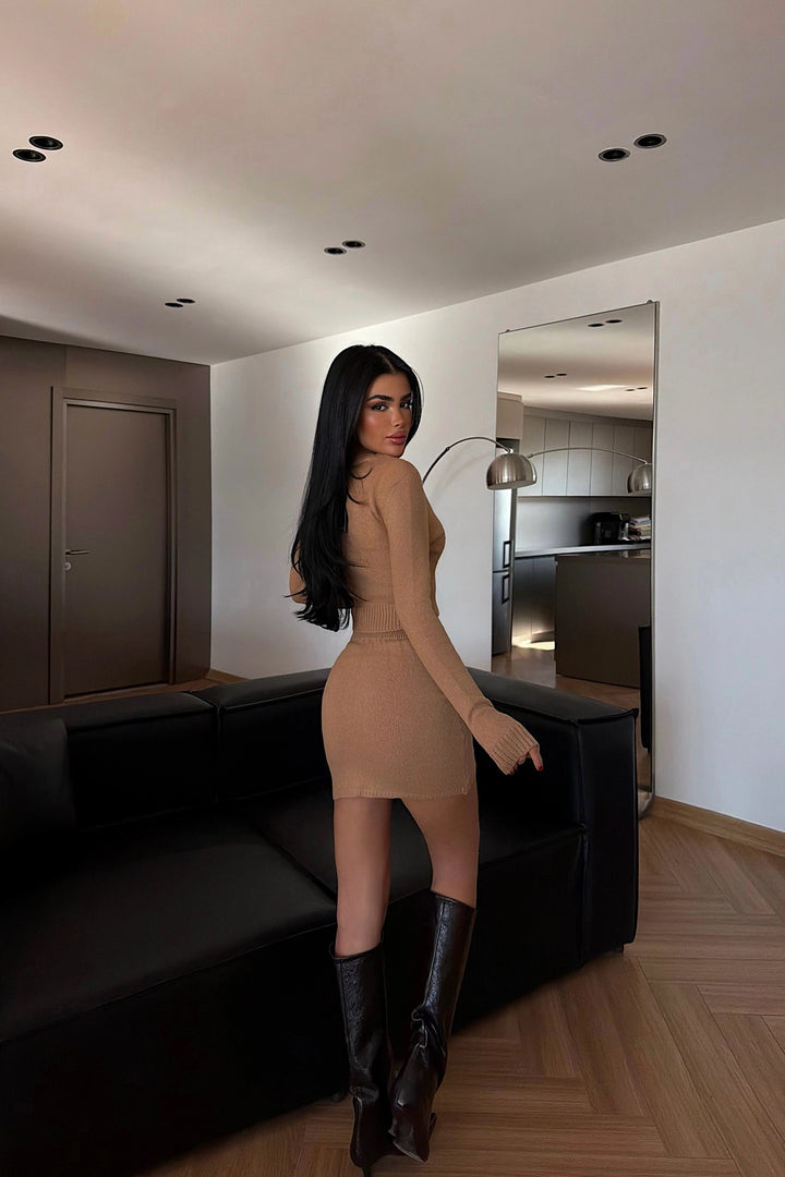 EYY Women Camel Knit Skirt Set - Tamiami