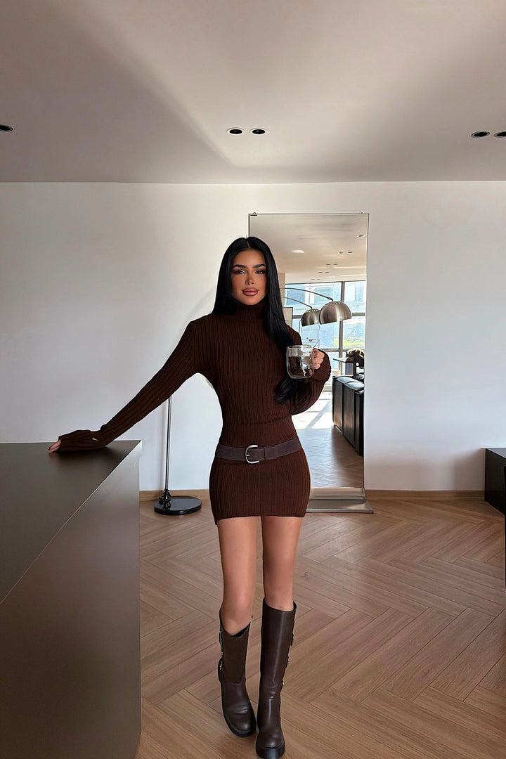 EYY Women Koyu Kahverengi Zurich Örgü Elbise - Middletown