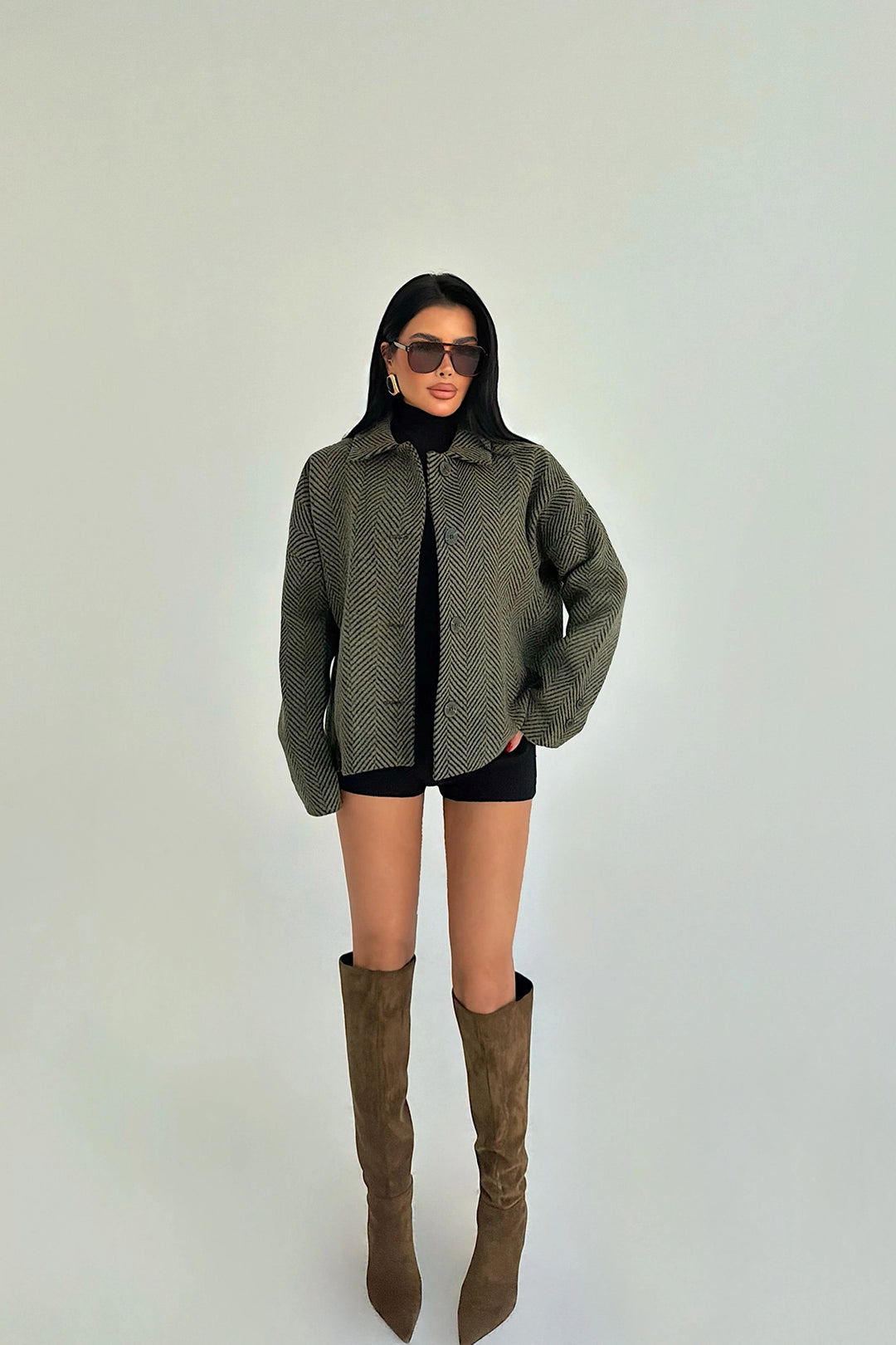 EYY Women Khaki Pocket Detail Double-Breasted Collar Jacket - Auburn