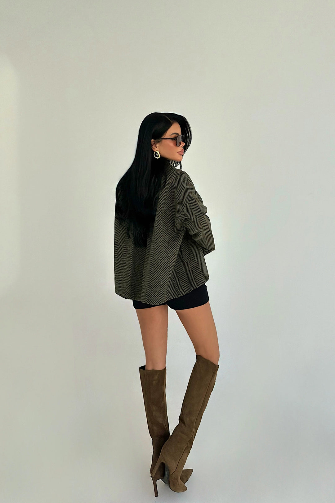 EYY Women Khaki Pocket Detail Double-Breasted Collar Jacket - Auburn