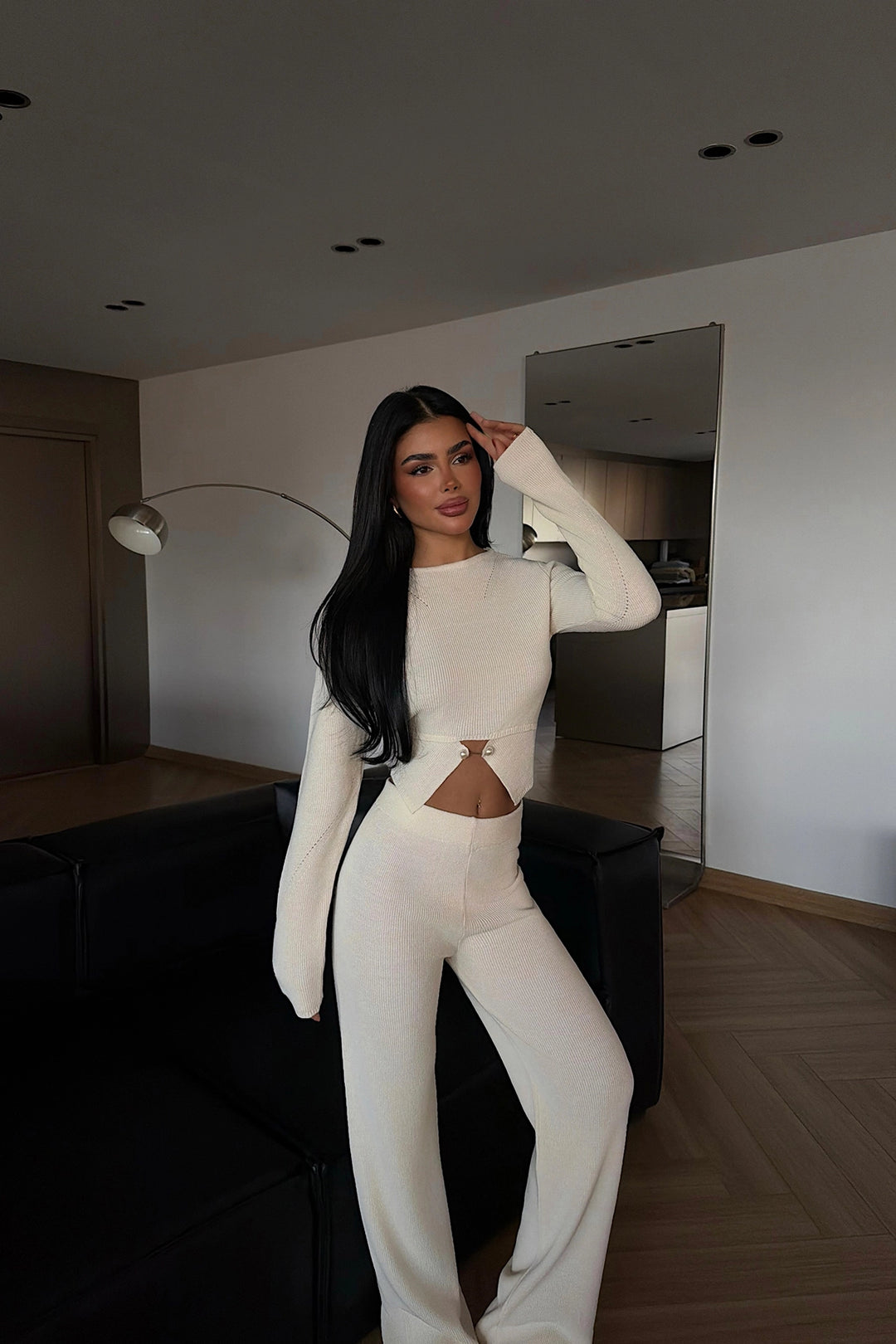 EYY Women Cream Button Detail Knit Set - Thun