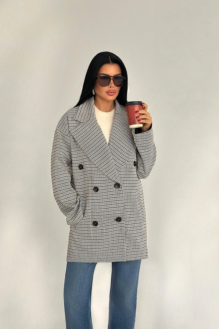 EYY Women Kahverengi Çizgili Düğme Detaylı Ceket - Bordeaux