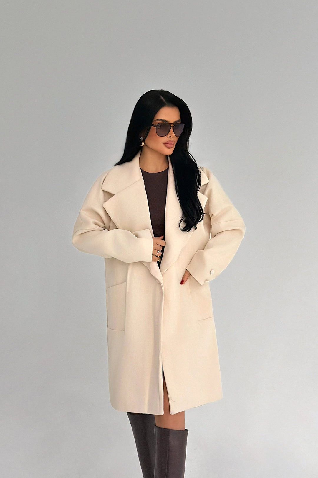 EYY Women Beige Cashmere Coat - Ilioúpoli