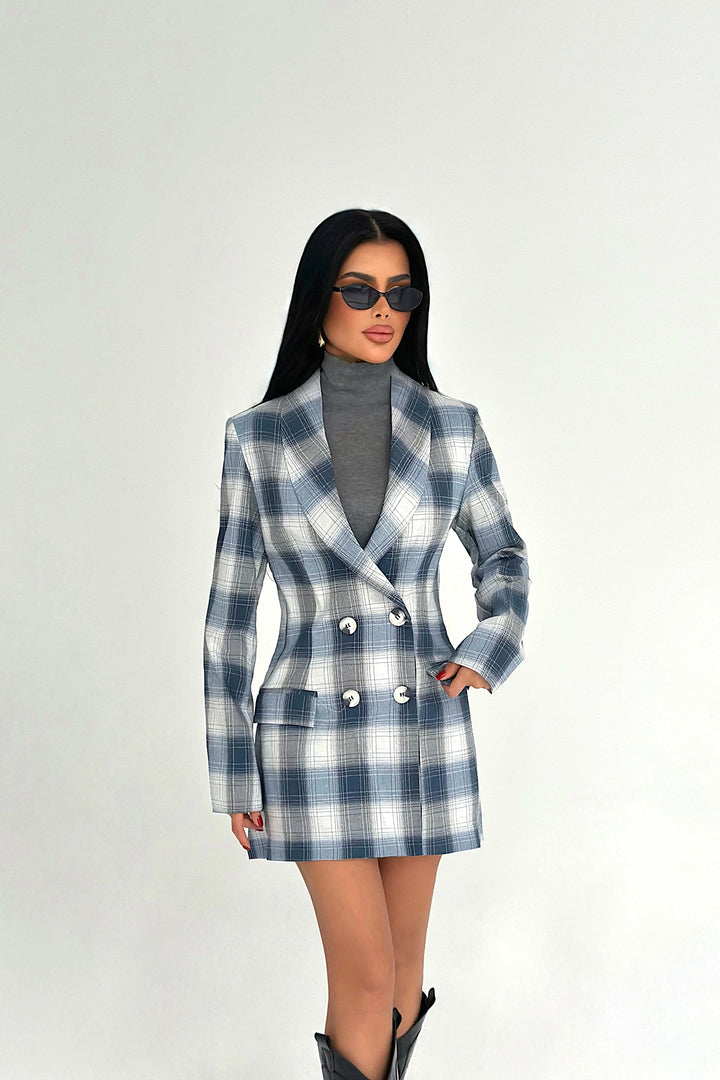EYY Women Grey Buttoned Plaid Jacket - Kornwestheim