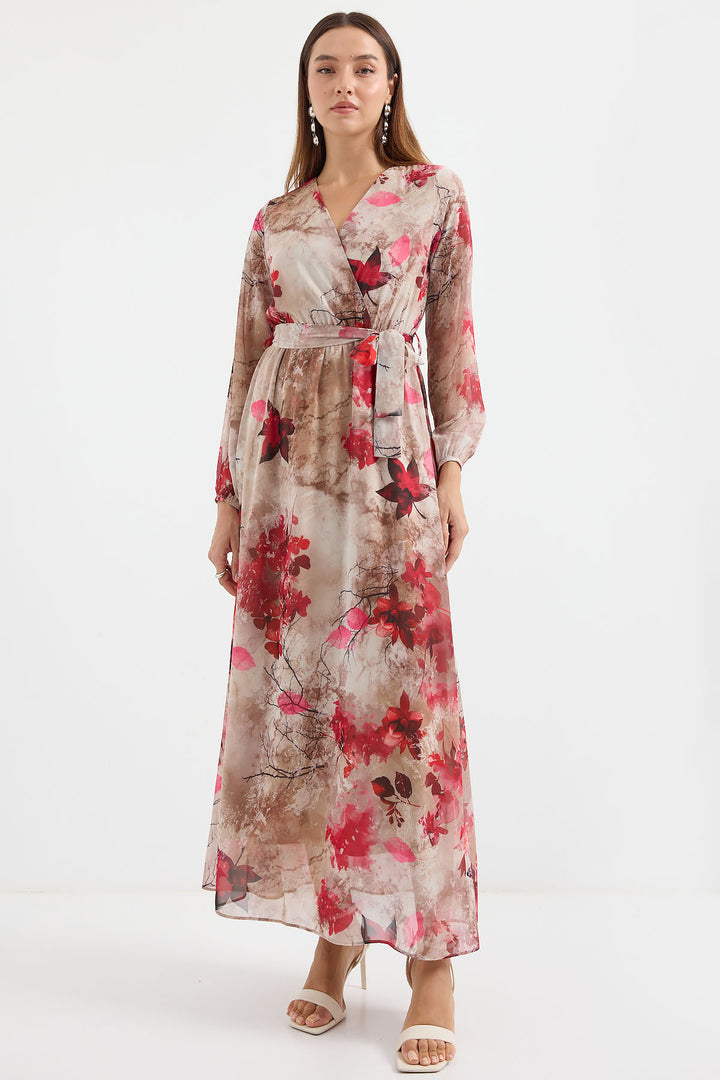 BGD Women Patterned Chiffon Dress - Beige - Avondale