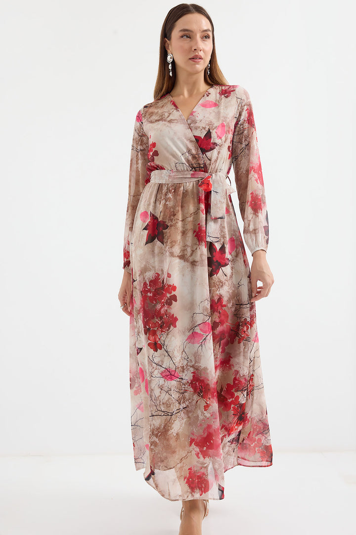 BGD Women Patterned Chiffon Dress - Beige - Avondale