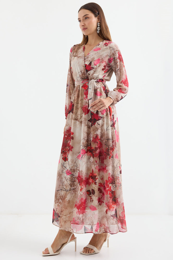 BGD Women Patterned Chiffon Dress - Beige - Avondale