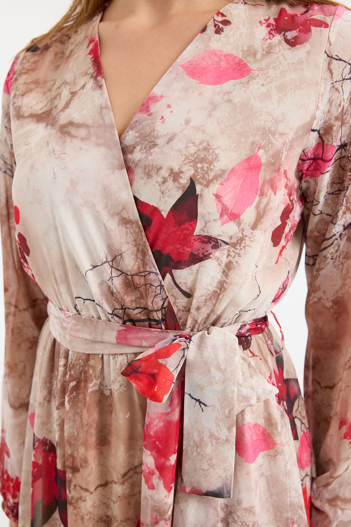 BGD Women Patterned Chiffon Dress - Beige - Avondale