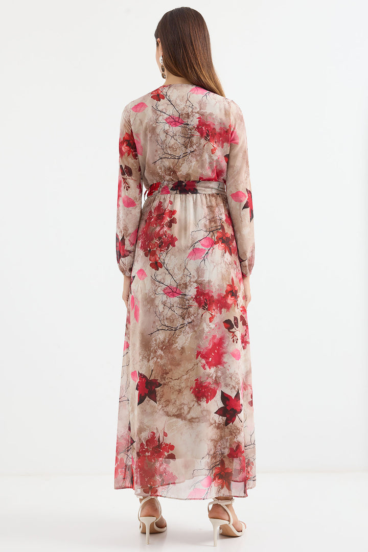 BGD Women Patterned Chiffon Dress - Beige - Avondale
