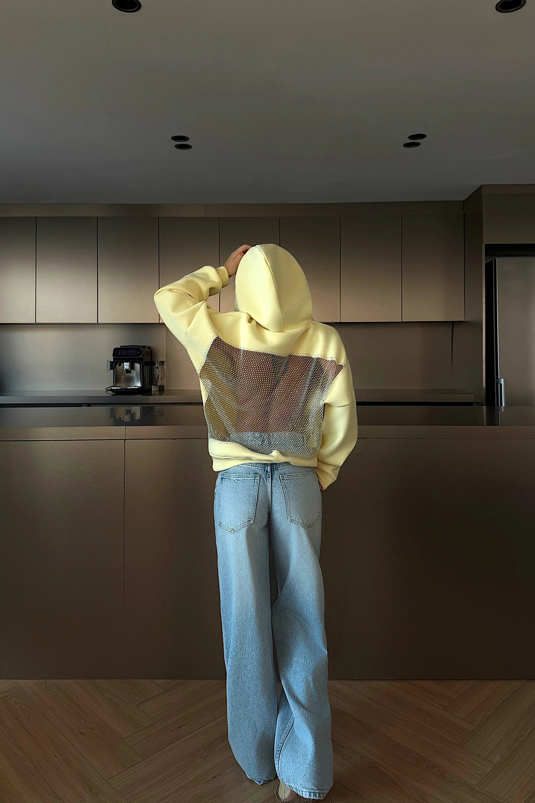 EYY Women Yellow Hooded Sweatshirt with Stone Detail on the Back - Teramo