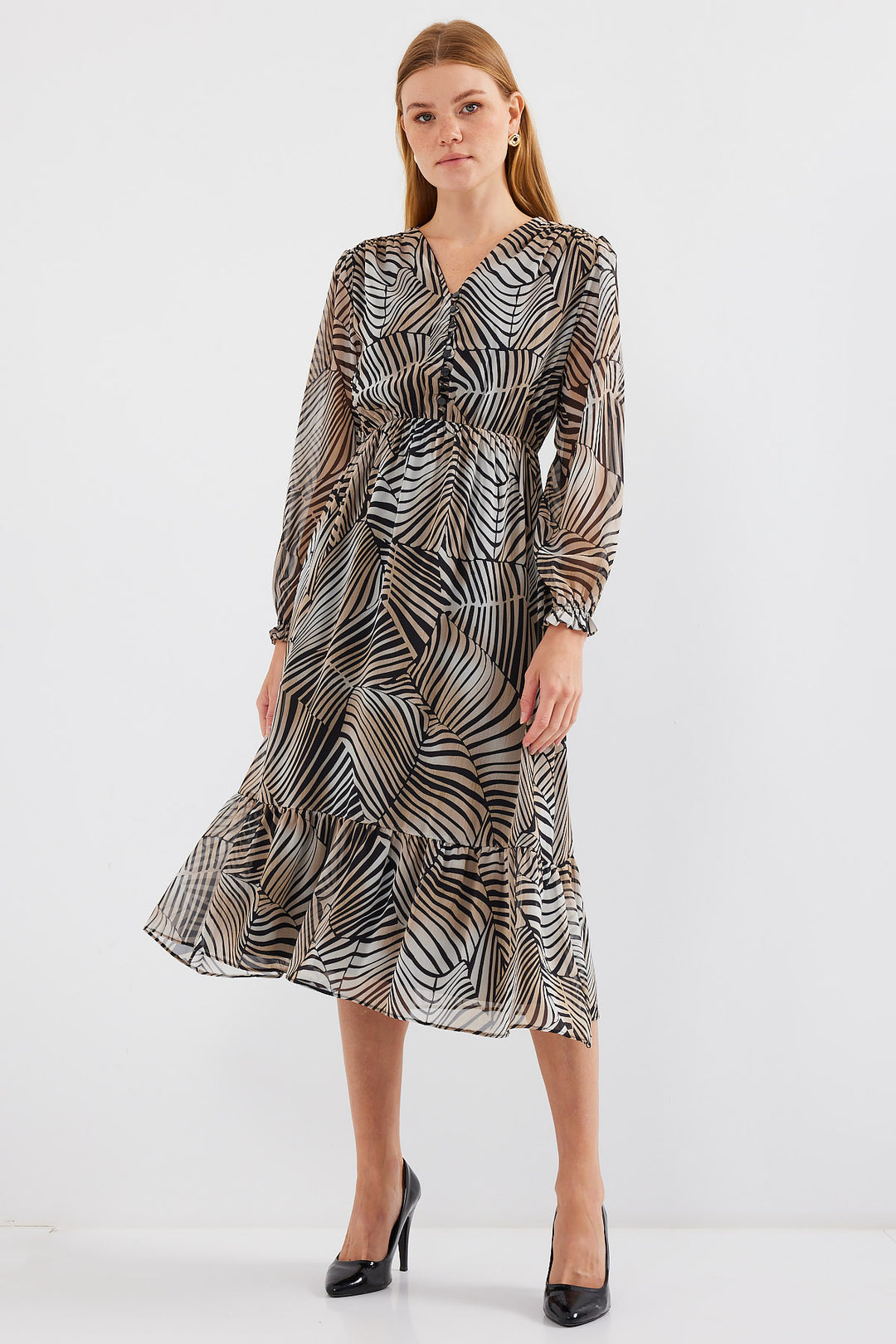 BGD Women Patterned Chiffon Dress - Off-White - Avondale