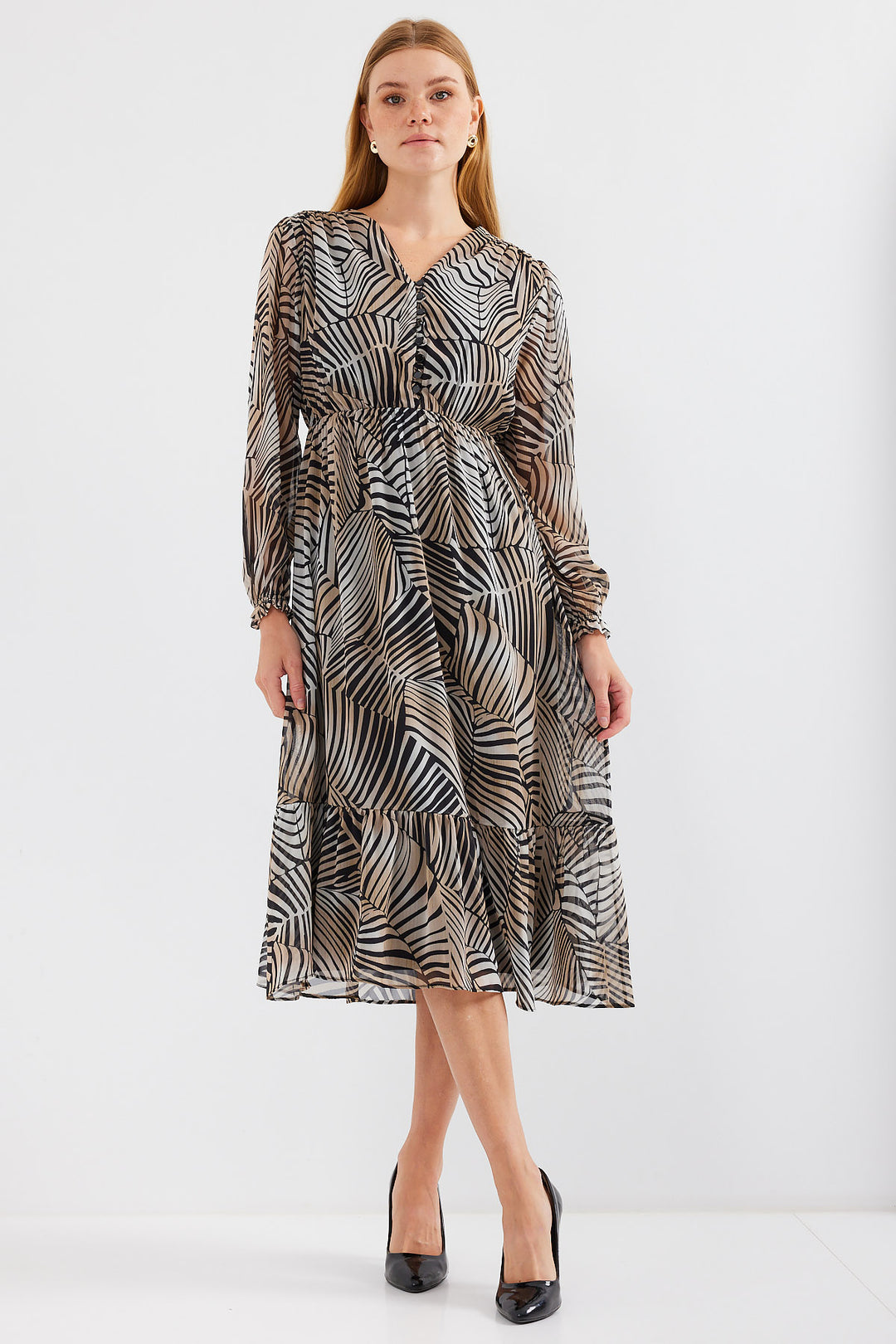 BGD Women Patterned Chiffon Dress - Off-White - Avondale