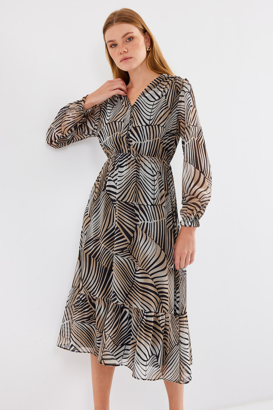 BGD Women Patterned Chiffon Dress - Off-White - Avondale