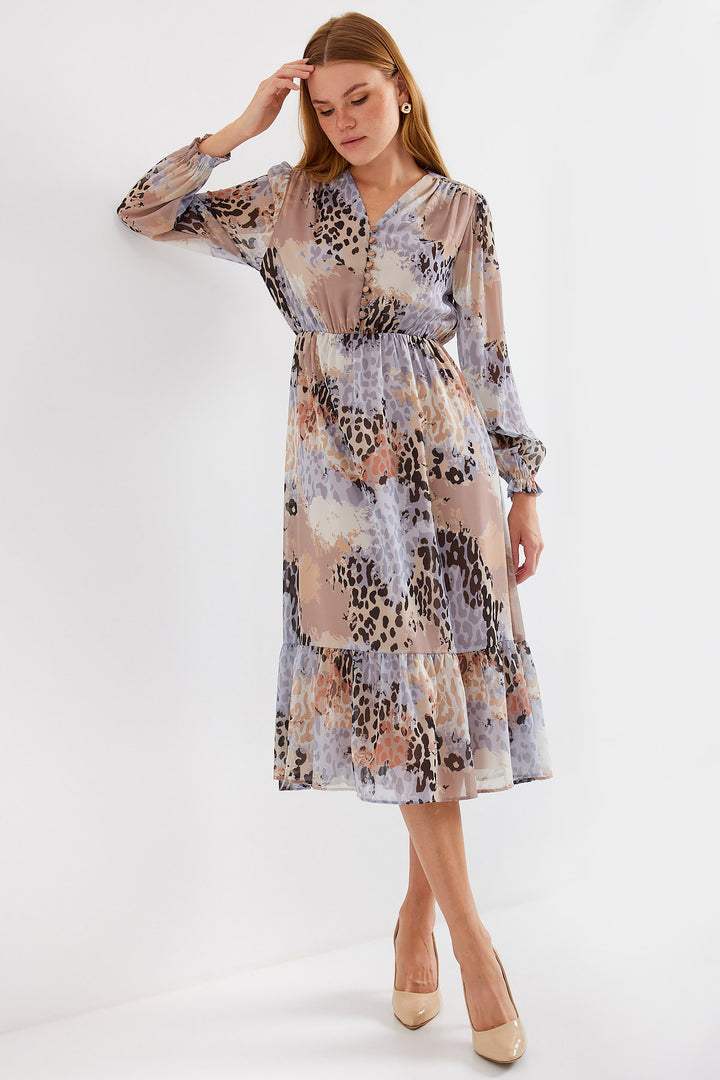 BGD Women Patterned Chiffon Dress - Light Grey - Avondale